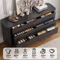Commode cannelée à 7 tiroirs pour chambre, largeur 60 pouces, moderne, en bois, avec poignées en métal, design aux lignes courbes – Idéale également comme meuble TV pour salon ou couloir, noir
