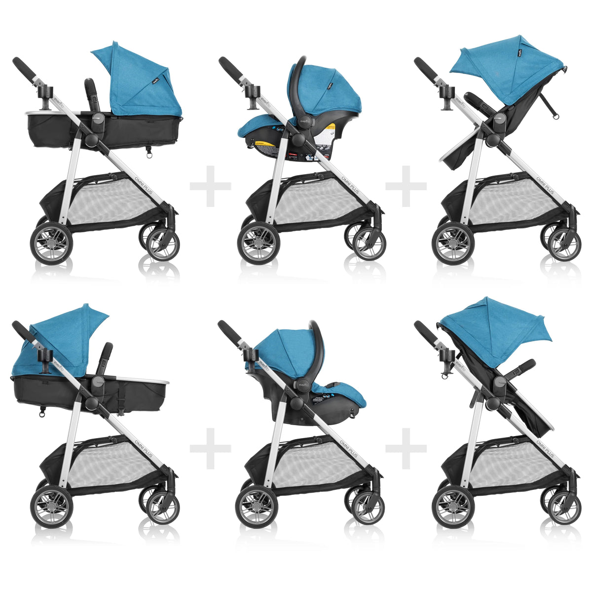 Système de voyage modulaire Evenflo Omni Plus avec siège auto pour bébé LiteMax Sport, gris Mylar, unisexe