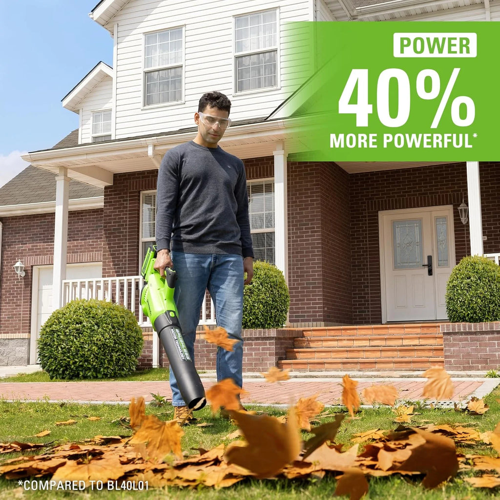 Souffleur axial Greenworks 40V TruBrushless (257 km/h / 700 PCM), batterie 8,0 Ah et chargeur inclus