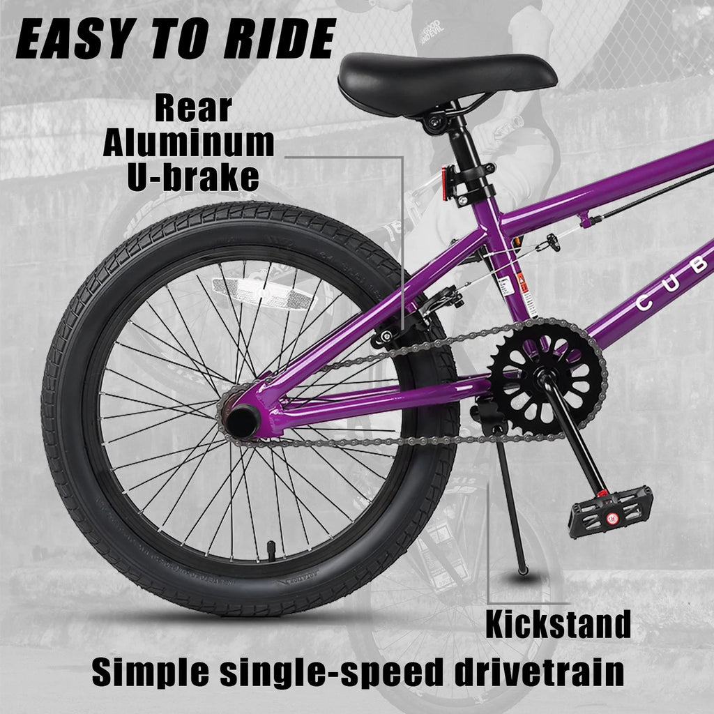 cubsala 20 Vélo BMX Freestyle pour enfants de 6 à 14 ans, garçons et filles, avec 4 cales, noir avec pneus rouges