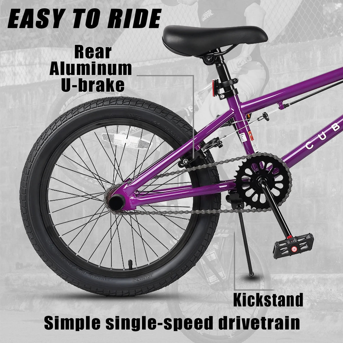 cubsala 20 Vélo BMX Freestyle pour enfants de 6 à 14 ans, garçons et filles, avec 4 cales, noir avec pneus rouges