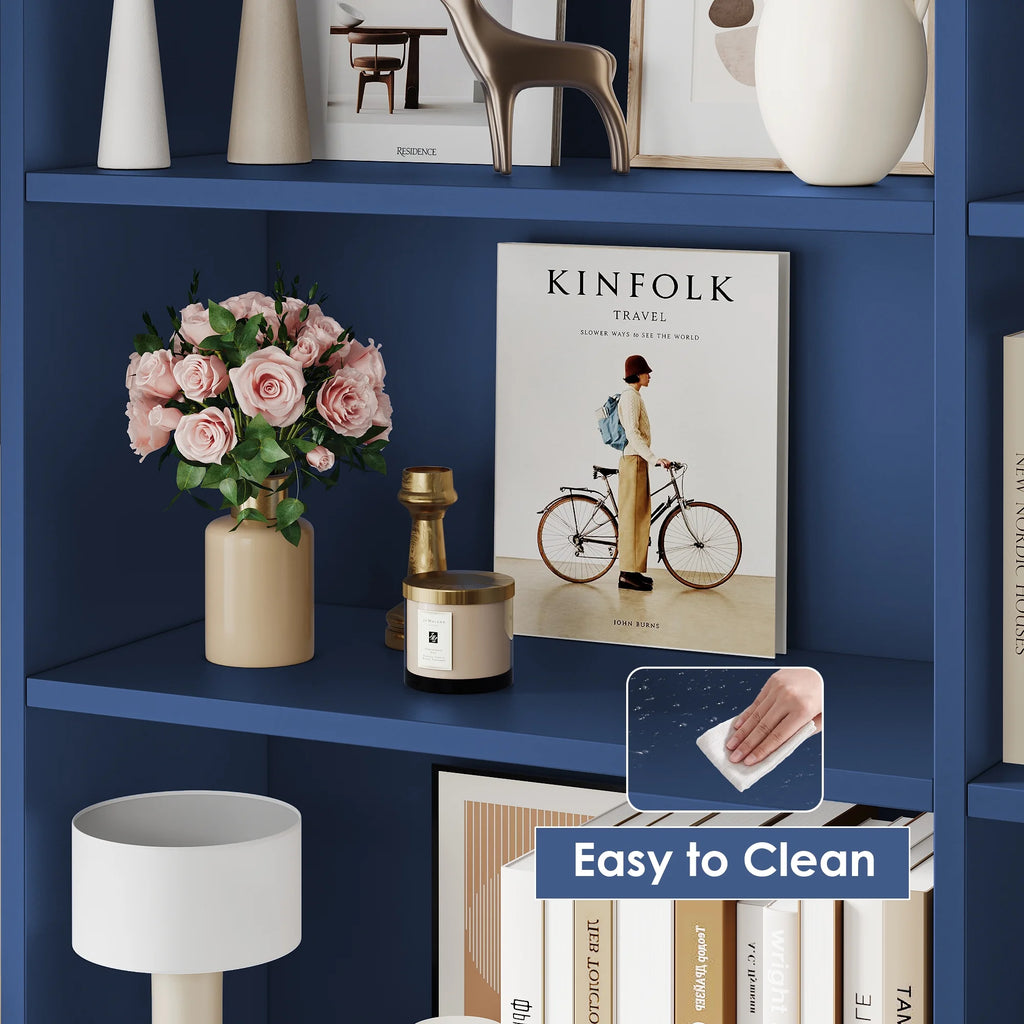 Bibliothèque haute Homfa 73 avec portes, 8 compartiments, 6 niveaux, double rangée, blanche, pour salon et bureau à domicile