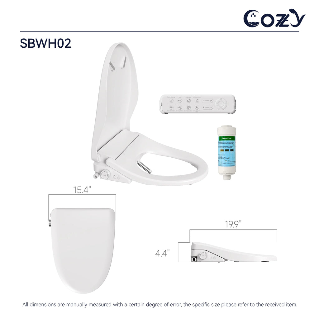 COZY Abattant de Toilette Bidet Électrique, 15,4 x 19,9 pouces, Abattants de Toilette Bidet Réglables