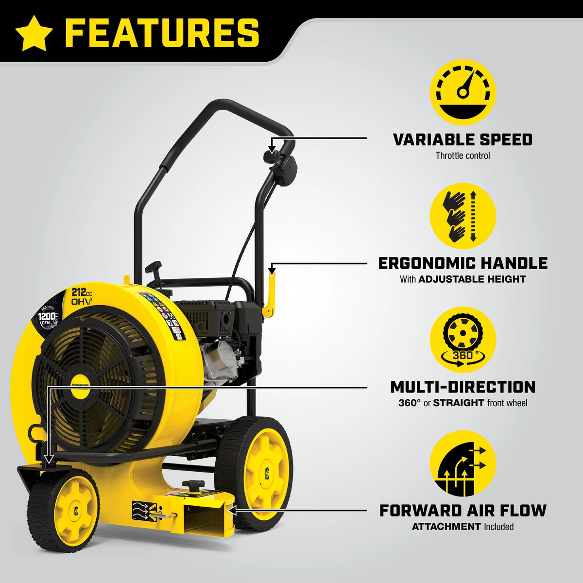 Souffleur de feuilles autoporté Champion Power Equipment 212 cc 1200 CFM