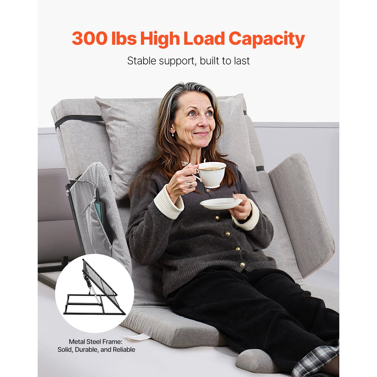 KFFKFF Dossier de lit électrique réglable, Capacité de 300 lbs, Inclinaison de 4 à 68 degrés, avec Accoudoir et Poche de rangement, Lavable en machine, Idéal pour les femmes enceintes, les personnes âgées et les patients