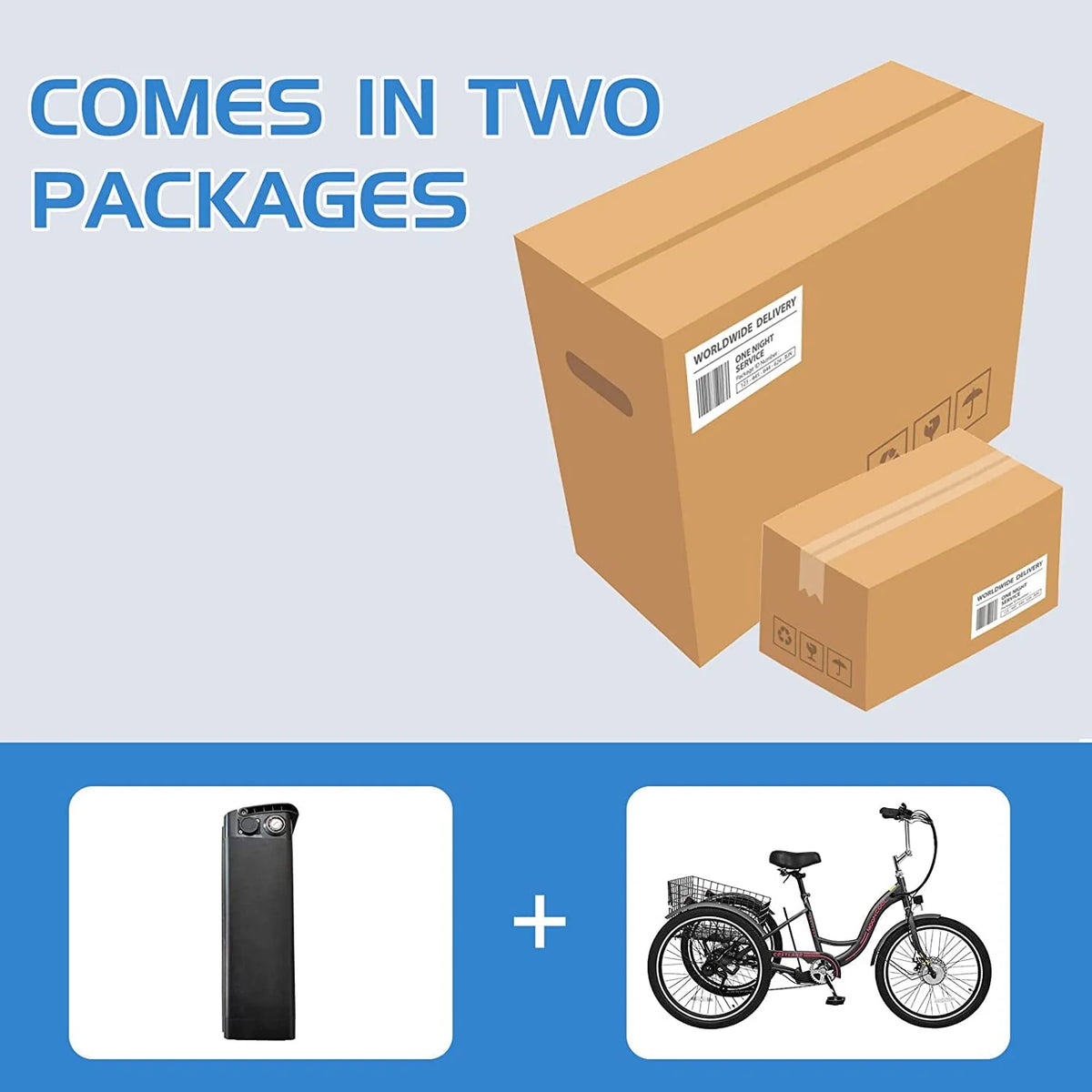Tricycle électrique ABORON 350W, 7 vitesses, 24/26 pouces, motorisé, 3 roues, pour adultes, avec batterie au lithium 36V 10Ah certifiée UL, panier arrière