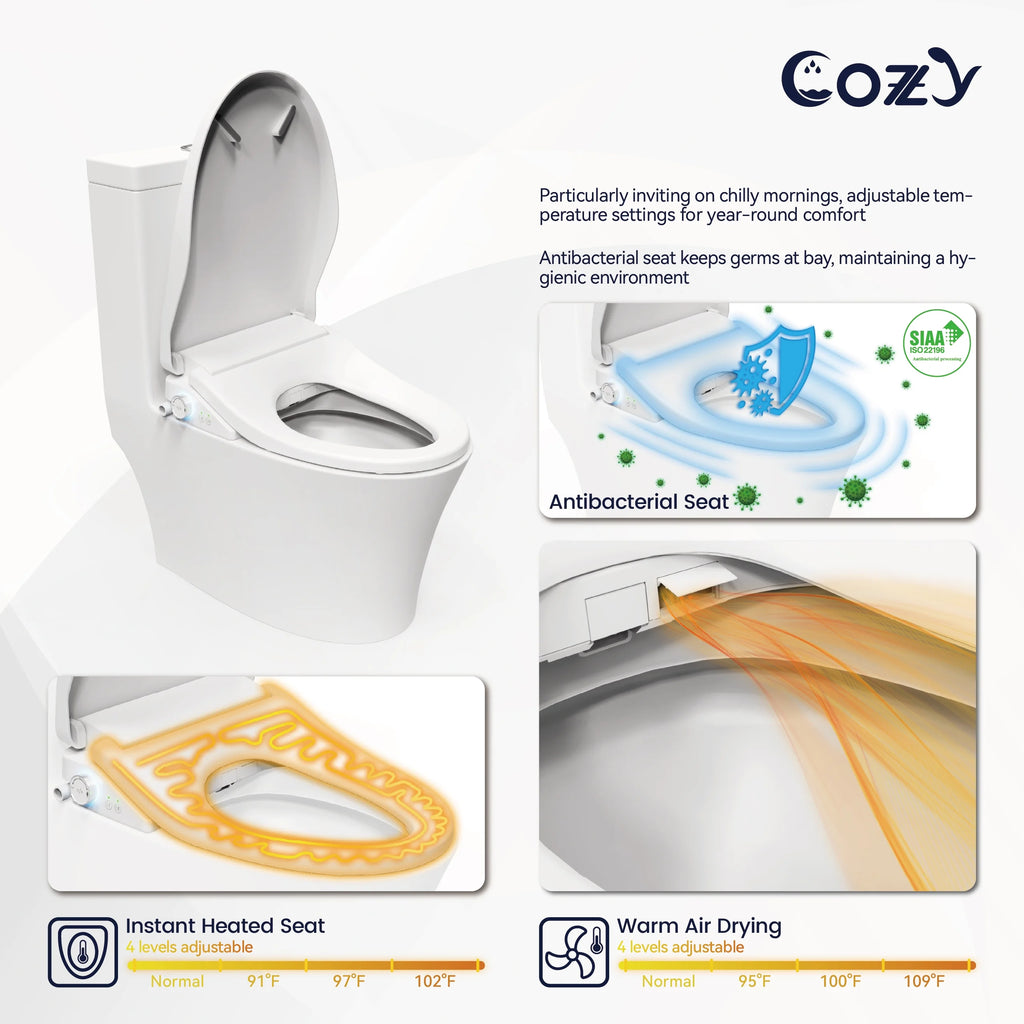 COZY Abattant de Toilette Bidet Électrique, 15,4 x 19,9 pouces, Abattants de Toilette Bidet Réglables