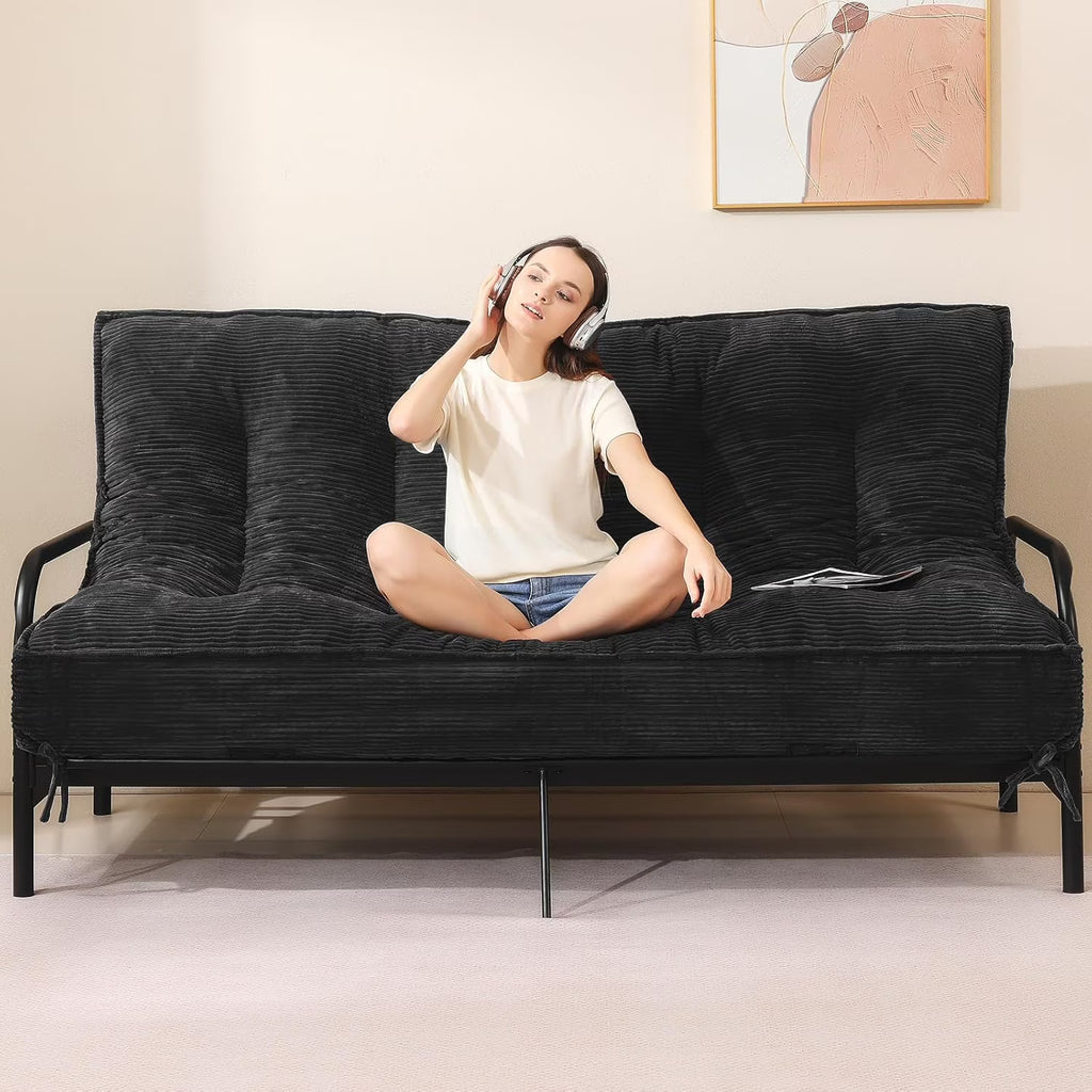 Matelas Futon 8 Pouces Taille Double, Canapé-Lit Futon Extra Épais Matelas Japonais Amélioré Matelas Futon au Sol pour Adultes Matelas Futon Japonais Pliable 8, Noir (Cadre Non Inclus)