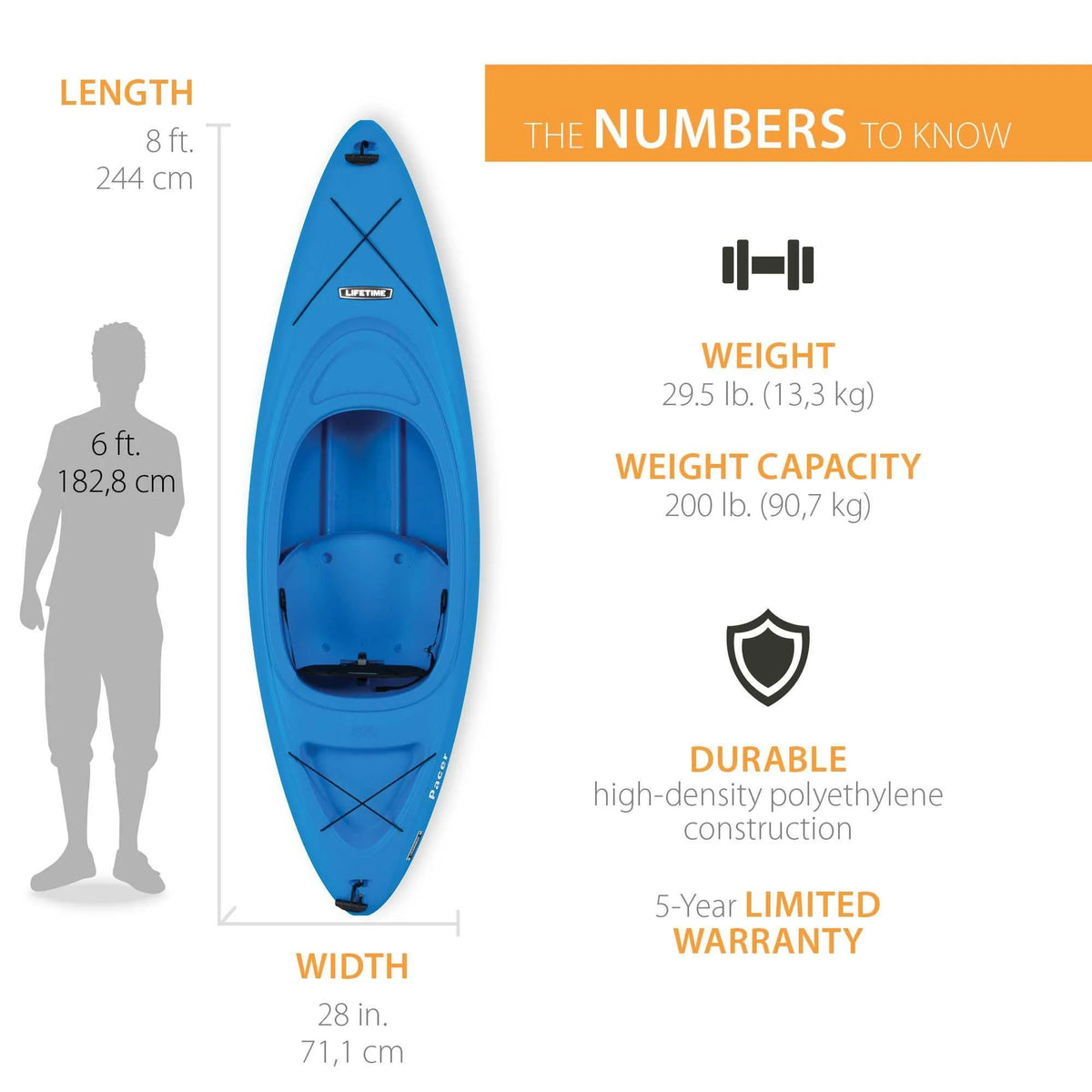 Kayak à pédales Lifetime Pacer de 8 pi, à cockpit ouvert, vert (91032)