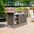 Table de bar d’extérieur Domi Patio, chariot de bar en aluminium et résine tressée avec placard, meuble de rangement toutes saisons pour cuisine ou bar de terrasse, finition grain de bois