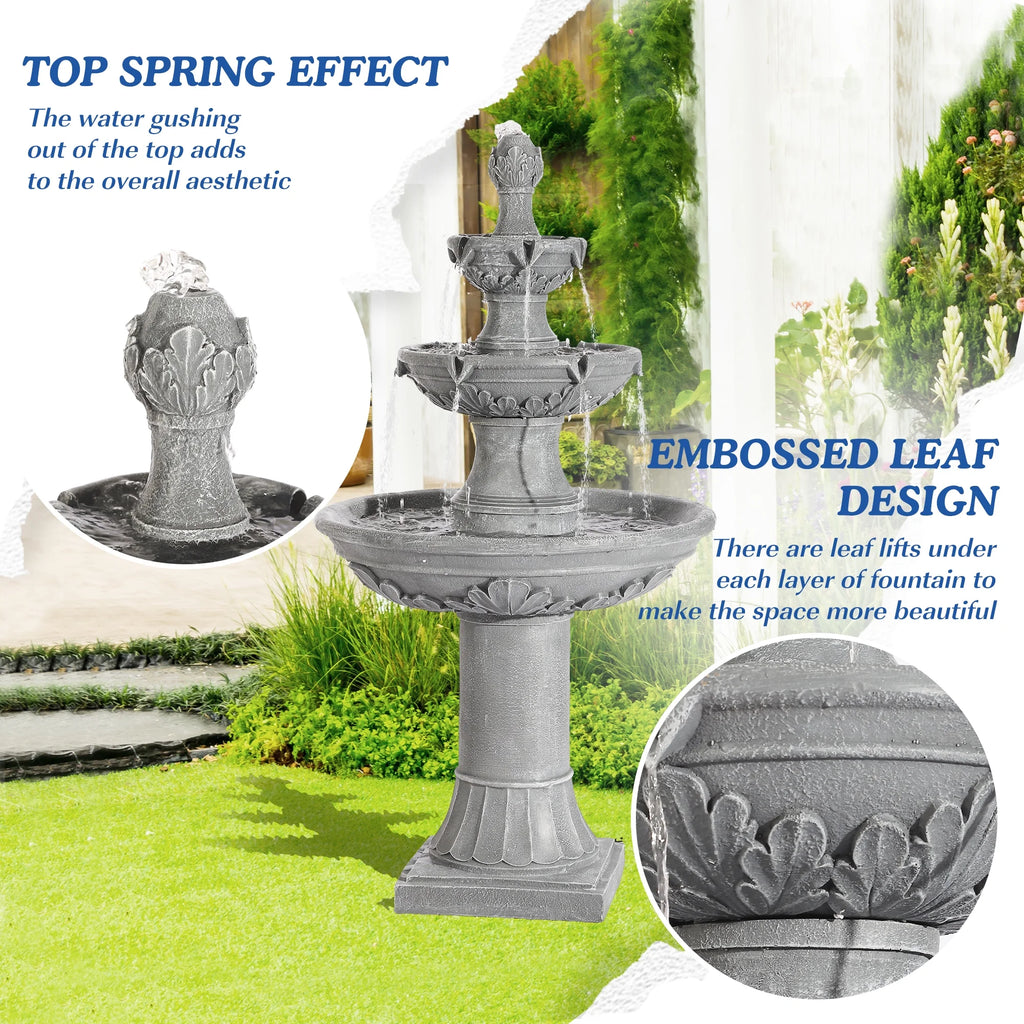 MAGIC UNION Fontaine d’eau de jardin d’extérieur, fontaines et cascades italiennes de 48,4 po de haut, grande fontaine d’intérieur à trois niveaux avec cascade et bulleur, avec pompe, pour la décoration de la maison et de la cour
