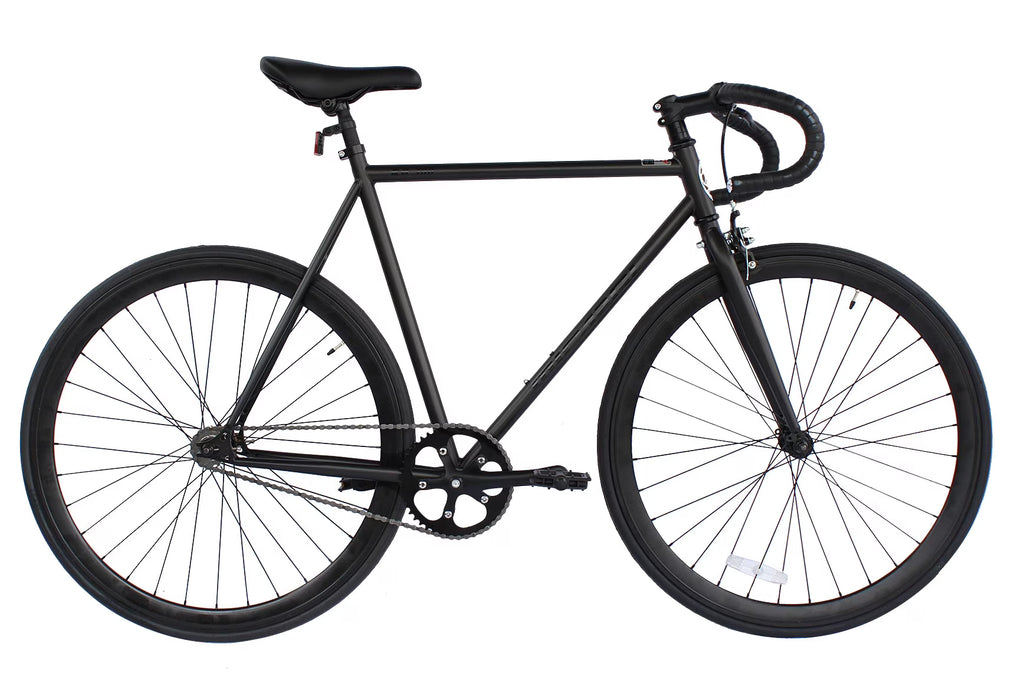 Vélo fixe Wonder Wheels 700C 57 cm, cadre en acier Hi-Ten, freins à commande latérale, jantes noires en alliage 700C*1.5*14G*32H*H30, rayons noirs, pneu noir. - Noir mat et noir