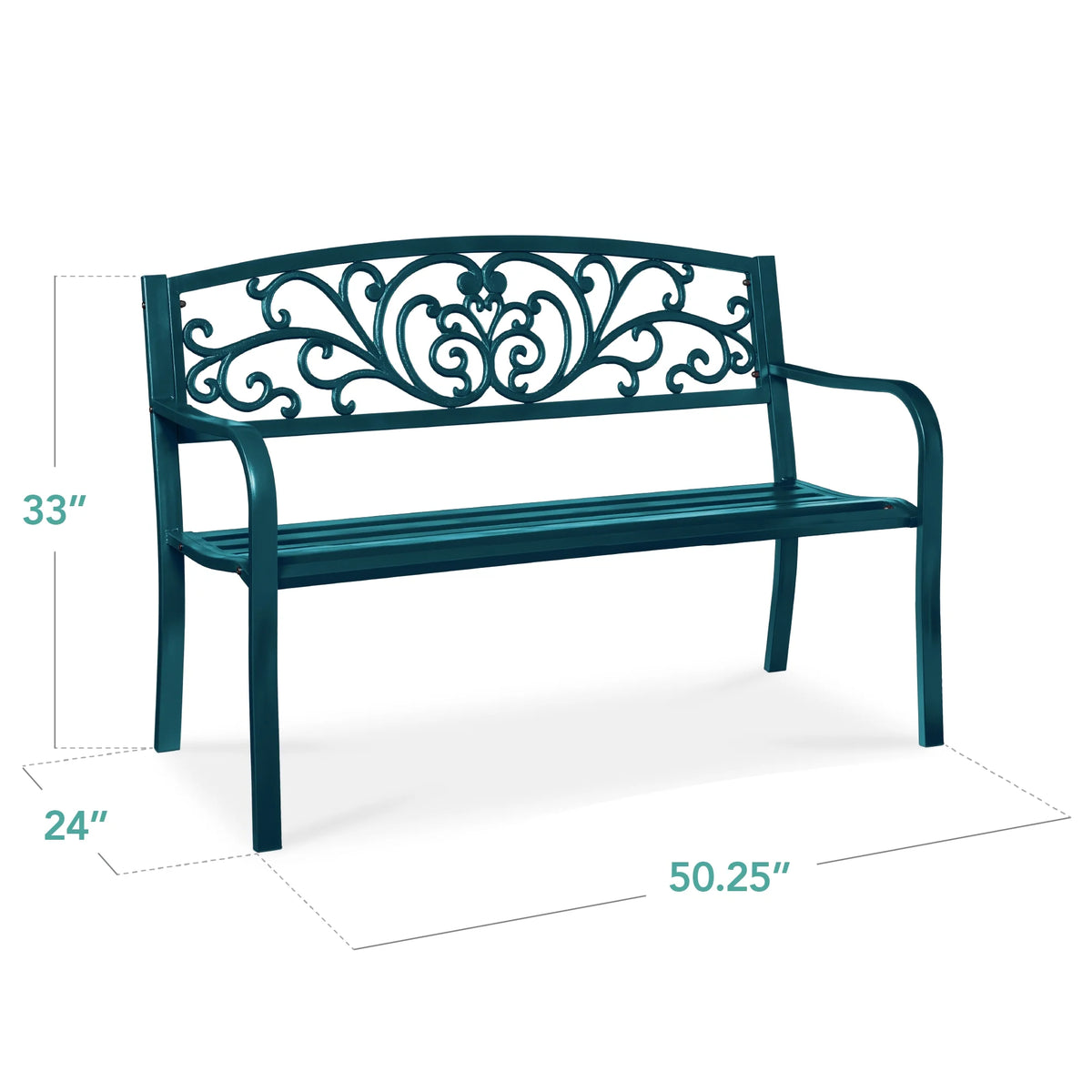 Best Choice Products Banc en Acier d'Extérieur Jardin Patio Porche Meuble avec Dossier à Motif Floral - Noir