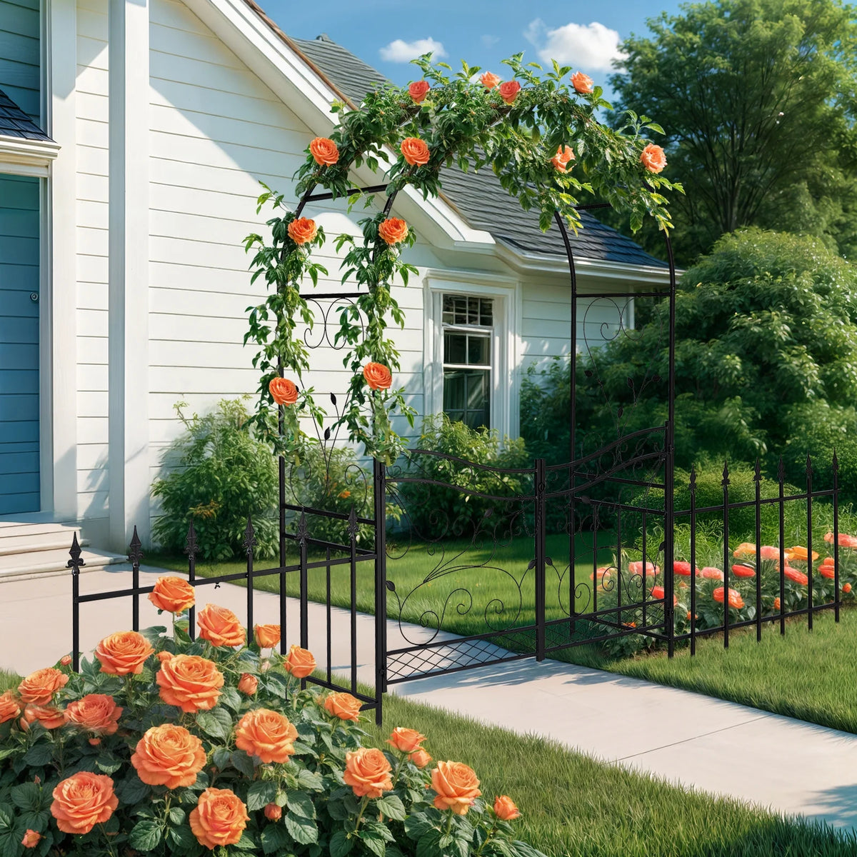 Arche de jardin Ktaxon, arche en fer pour plantes grimpantes, arche de jardin de 7,2 pi avec siège, résistante aux intempéries, noire