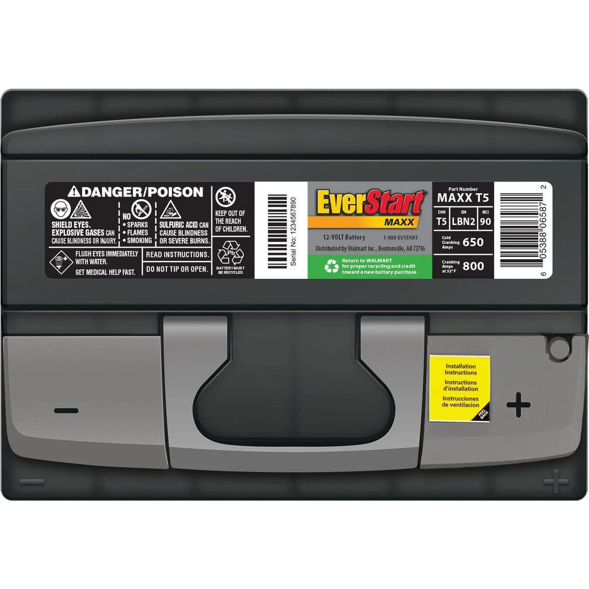 Batterie automobile au plomb-acide EverStart Maxx, groupe T5, 12 volts, 650 CCA, 95 RC