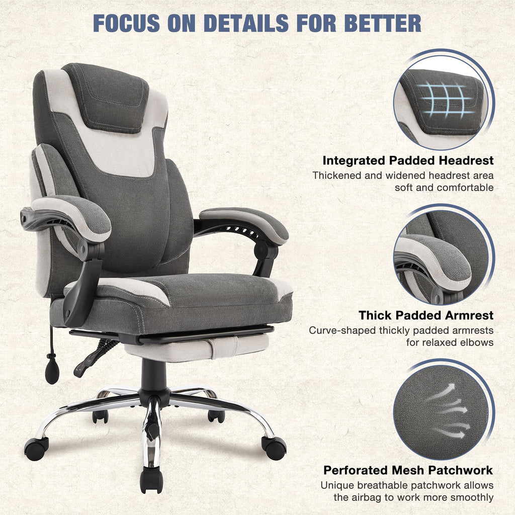 JONPONY Fauteuil de bureau Grande Taille 400lbs, Fauteuils de bureau de direction inclinables avec repose-pieds, Fauteuil de bureau à domicile à dossier haut Accoudoirs épais, Support lombaire ergonomique réglable, RoseBlanc