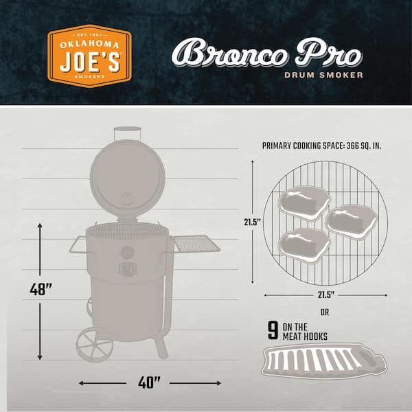 Fumoir et barbecue à tambour Bronco Pro Charcoal orange avec 366 po² d’espace de cuisson