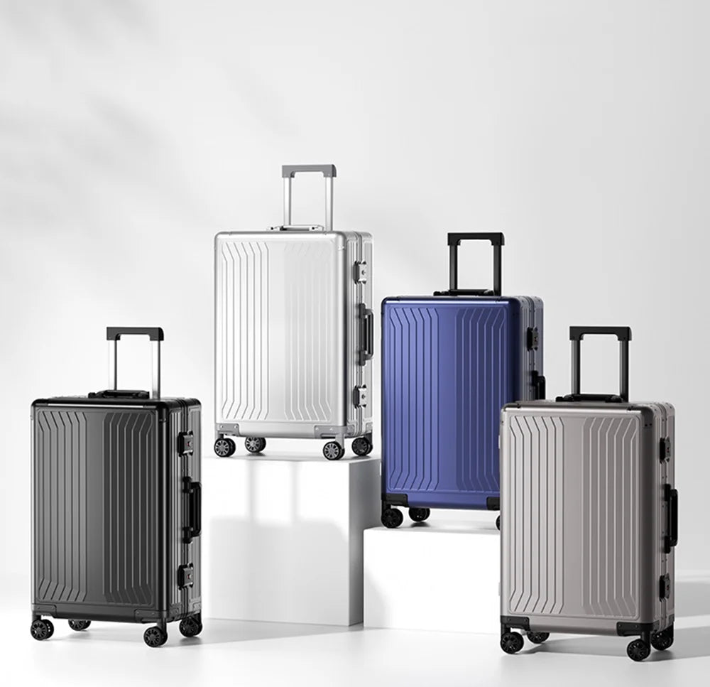 Valise cabine rigide entièrement en aluminium et magnésium avec roulettes, valise en soute rigide moderne sans fermeture éclair avec cadenas TSA, valise en métal approuvée par les compagnies aériennes, bagage roulant en métal