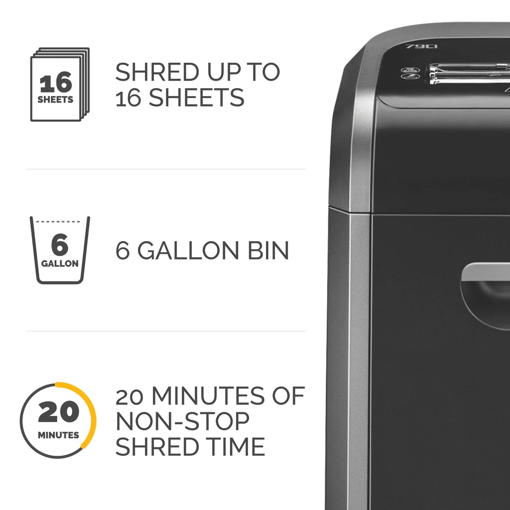 Destructeur de documents coupe croisée Fellowes Powershred 79Ci, 100 % anti-bourrage