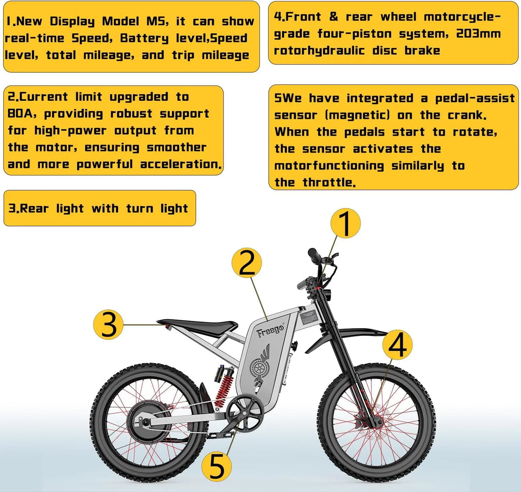 Moteur 6000W(Crête) Batterie 60V/35Ah, Moto électrique Freego X2Pro pour adultes, Vélo électrique  50MPH/7 Vitesses Vélo électrique tout-terrain, Suspension intégrale 19x2/Frein hydraulique à quatre pistons UL2849MTB