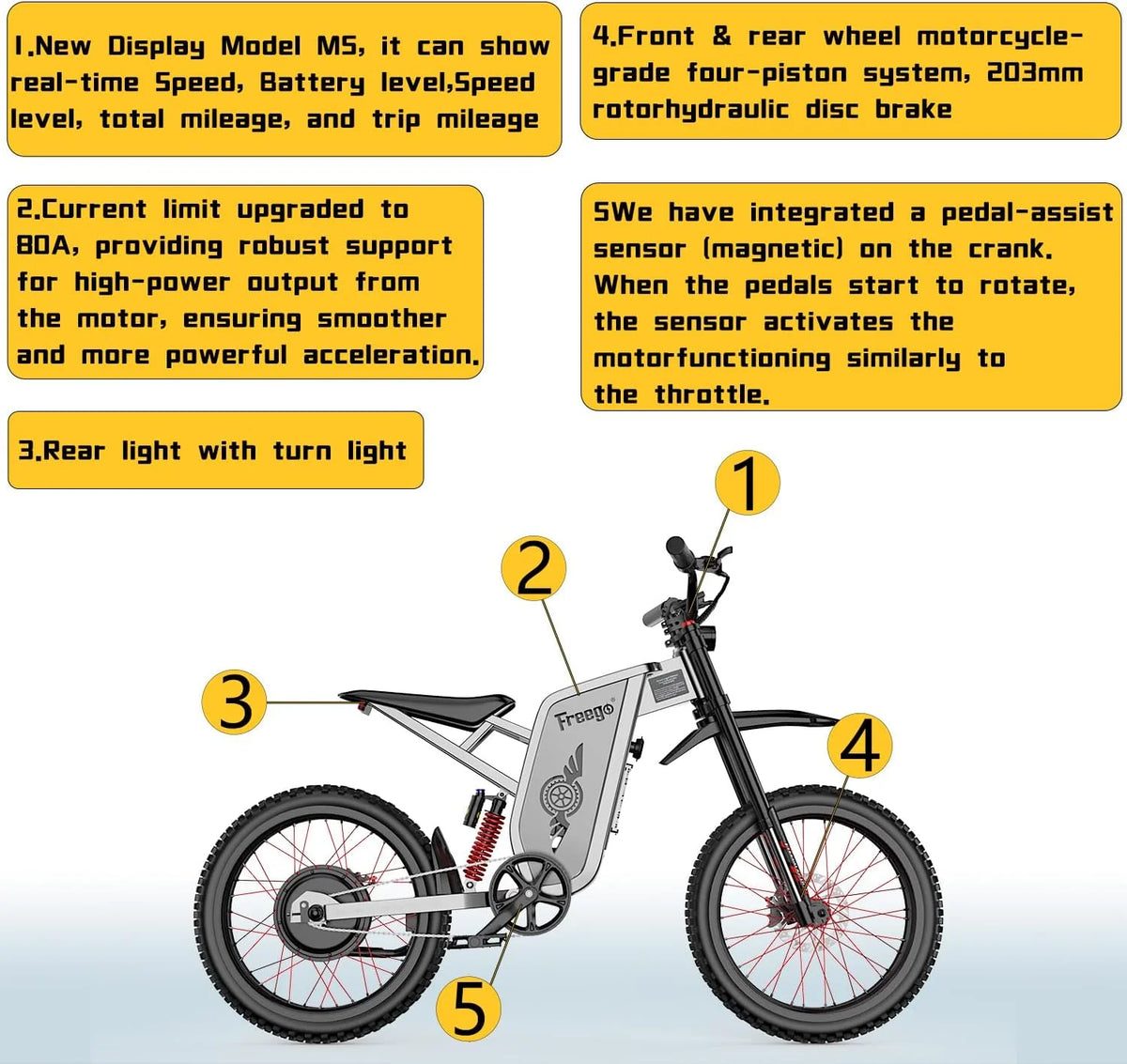 Moteur 6000W(Crête) Batterie 60V/35Ah, Moto électrique Freego X2Pro pour adultes, Vélo électrique  50MPH/7 Vitesses Vélo électrique tout-terrain, Suspension intégrale 19x2/Frein hydraulique à quatre pistons UL2849MTB