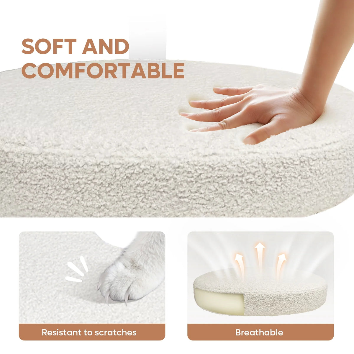 Chaise ergonomique pivotante pour position en tailleur Pinmoco, hauteur réglable et tissu bouclette, chaise de méditation et pour TDAH avec soutien dorsal, pour la maison et le bureau, blanc cassé