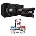 Pack audio MTX comprenant deux caissons de basses pour voiture de 12 pouces, caisson actif et amplificateur avec kit de câblage