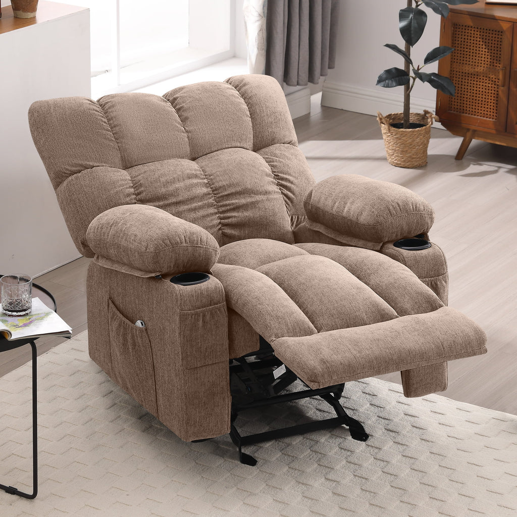 Fauteuil inclinable manuel JONPONY avec fonction de massage et de chauffage, mécanisme d’inclinaison robuste, fauteuil à bascule individuel pour personnes âgées avec porte-gobelets, pour chambre et salle de cinéma maison, gris