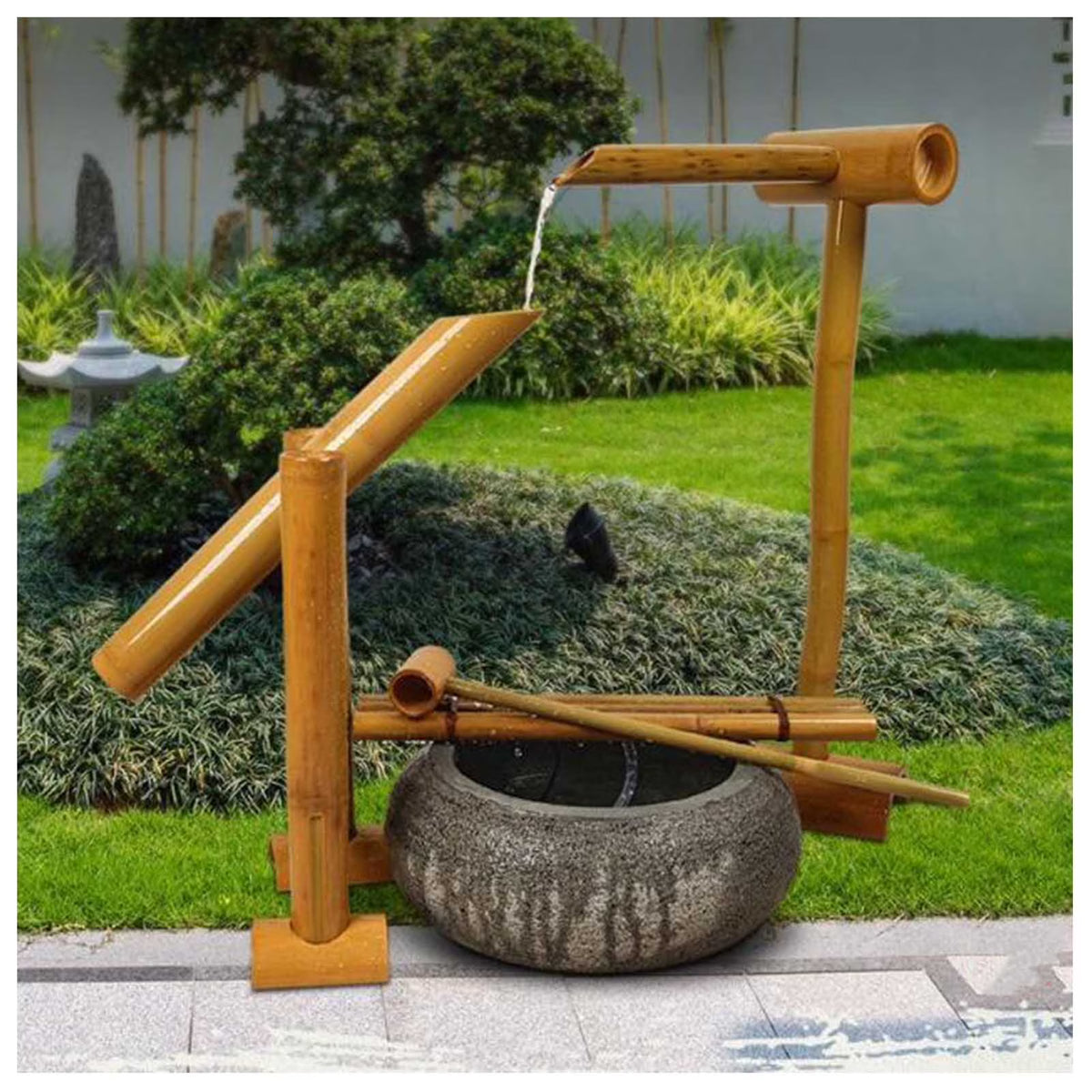 Fontaine à balancier pour l'extérieur, fontaine d'eau de jardin zen en bambou, avec pompe, fontaine zen à monter soi-même, ensemble fontaine d'eau zen en bambou