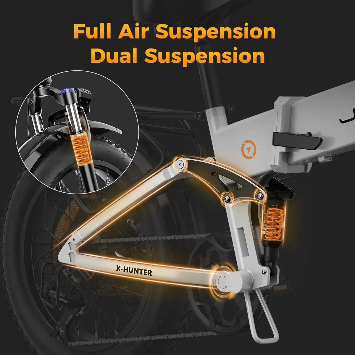 Vélo électrique Jasion X-Hunter pour adultes, vélo électrique avec moteur de 750 W et batterie amovible 48 V 13 Ah, vélo électrique pliant avec pneus larges 20 x 4,0, suspension intégrale, 7 vitesses