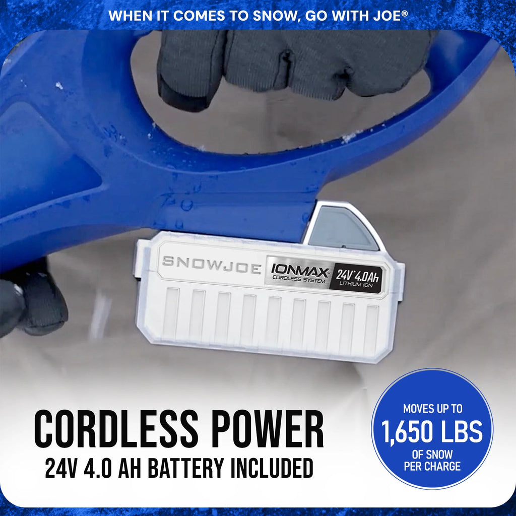 Kit pelle à neige sans fil Snow Joe 24 V 4 Ah, déneigement hivernal des allées, bleu, 24V-SS11