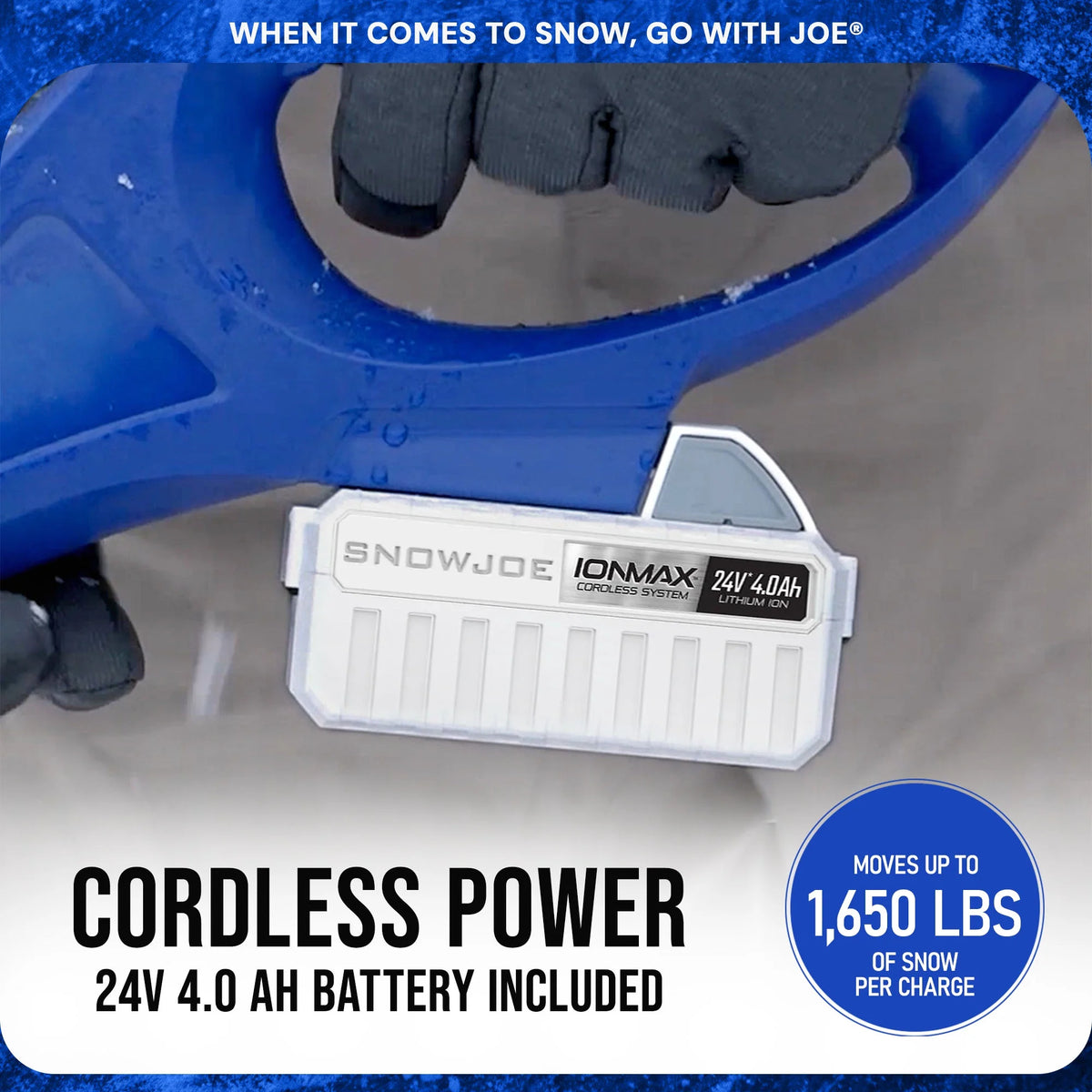 Kit pelle à neige sans fil Snow Joe 24 V 4 Ah, déneigement hivernal des allées, bleu, 24V-SS11