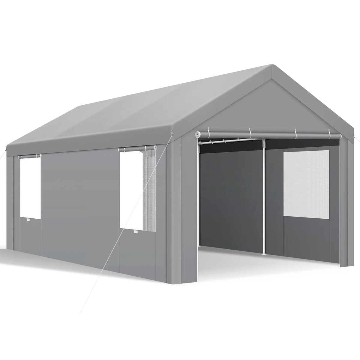 COBIZI Carport 10'x20' Grande tente pour voiture robuste avec structure en acier thermolaqué, garage portable avec parois latérales et portes amovibles, auvent pour voiture avec bâche toutes saisons pour fête en plein air, anniversaire, gris