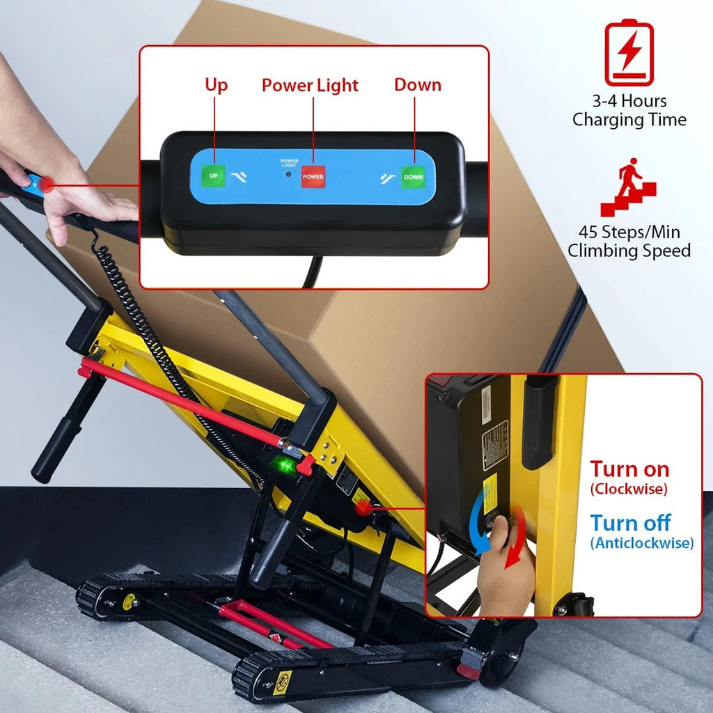 Chariot monte-escaliers électrique Rocita, diable pliant robuste pour charges lourdes de 441 lb, chariot de déménagement à 6 roues, diable à moteur électrique sur batterie