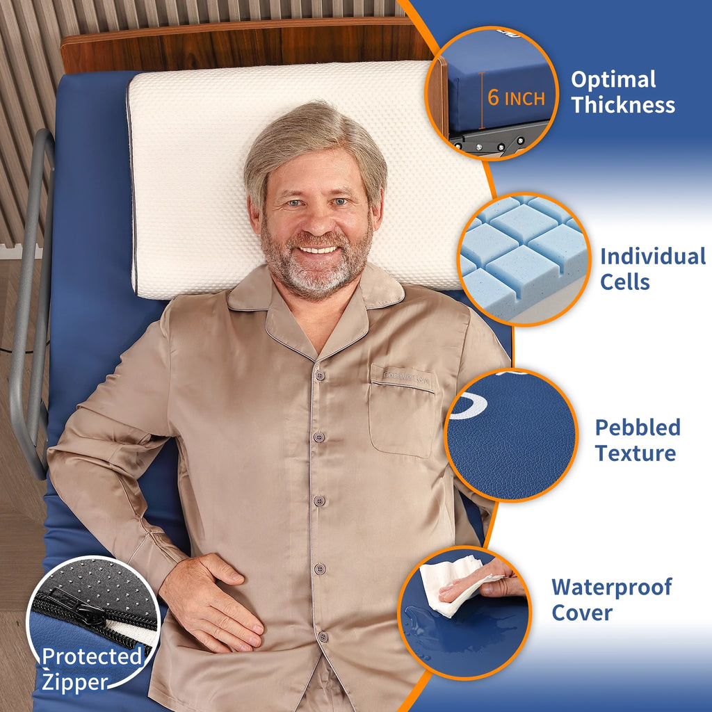 Lit d'hôpital ESHINE avec matelas imperméable 6 - Télécommande sans fil, tête de lit, roulettes de 2,5 pouces, inclinaison tête et pieds