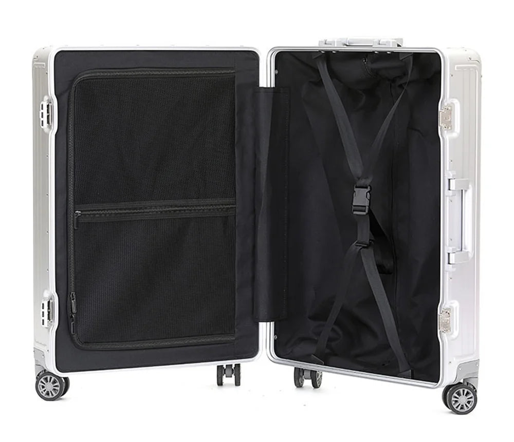 Valise cabine rigide entièrement en aluminium et magnésium avec roulettes, valise en soute rigide moderne sans fermeture éclair avec cadenas TSA, valise en métal approuvée par les compagnies aériennes, bagage roulant en métal