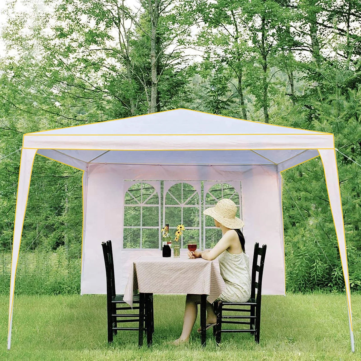 HOTEEL Chapiteau pop-up 10x10 avec murs latéraux, Tente imperméable pour fêtes et événements de mariage, Gazébo d'extérieur instantané avec sac de transport, piquets, cordes et sacs de sable, Noir