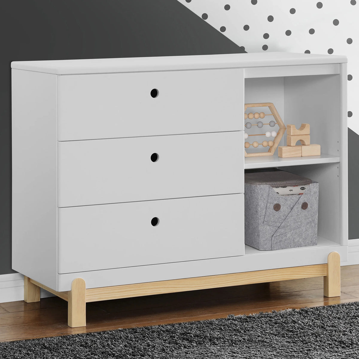 Commode Delta Children Poppy à 3 tiroirs avec casiers et tiroirs emboîtables, Blanc Bianca/Naturel