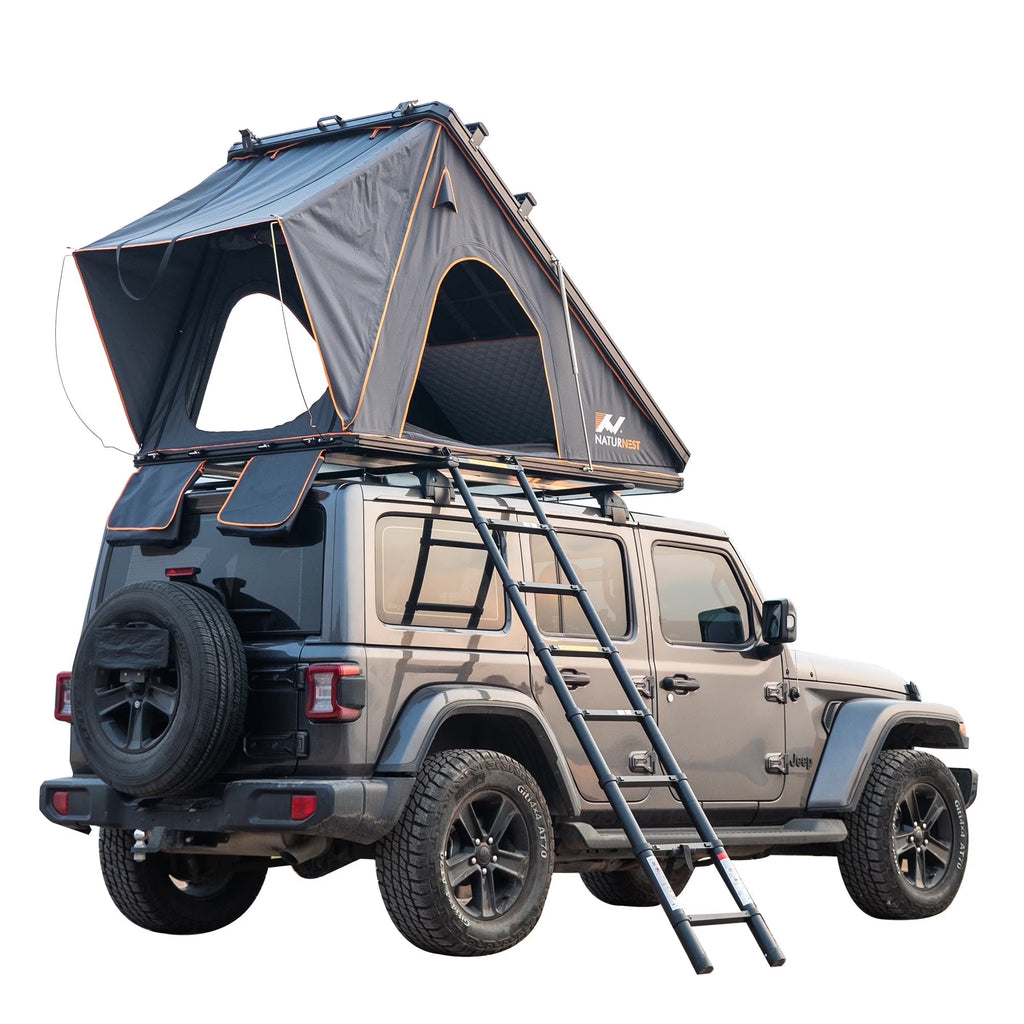 Tente de toit rigide Naturnest Polaris2 avec 2 porte-bagages, tente de toit pour voiture avec entrées d’air conditionné, éclairage LED 3 couleurs et prise USB interne pour fourgonnettes, jeeps, SUV et camions, tente pour 2 à 3 personnes
