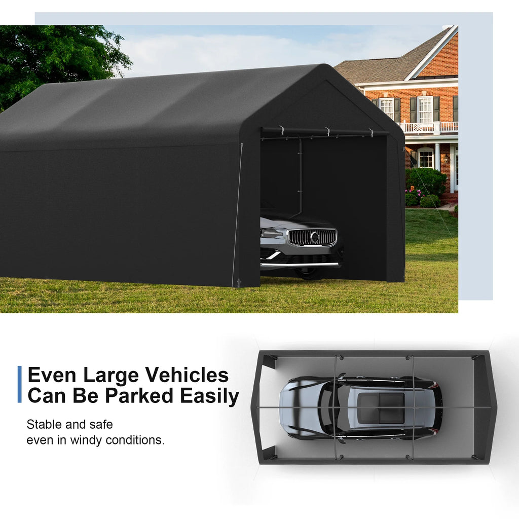 GOJOOASIS Carport, 10 x 20 Abri de voiture robuste avec paroi amovible, Garage portable en PE résistant à l'eau avec bâche toutes saisons Beige