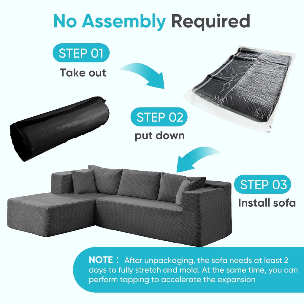 Canapé d’angle ZAFLY 106 Cloud avec méridienne, sans assemblage, canapé-lit en L, canapé modulable surdimensionné à assise profonde pour salon – droite, noir