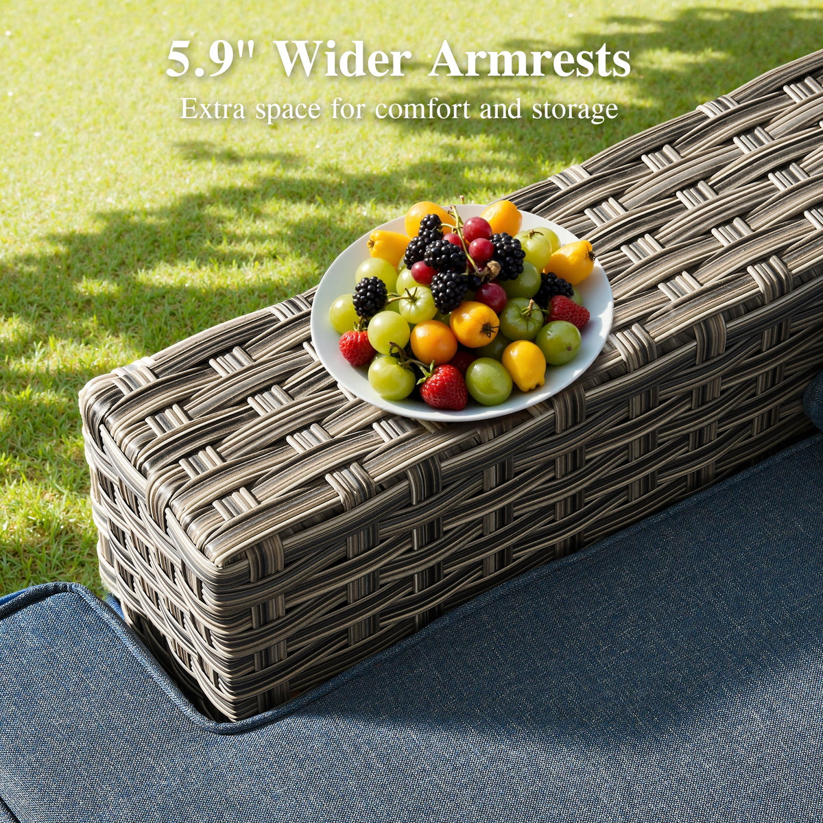 Ovios Salon de jardin modulable moderne en résine tressée toutes saisons à dossier haut, 10 pièces, avec table brasero au propane et fauteuil pivotant, gris foncé