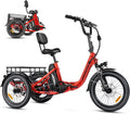 Tricycle électrique pliant Addmotor, tricycle électrique 90 mi pour adultes, 750 W 48 V 20 Ah, vélos électriques à 3 roues CITYTRI, tricycle à cadre ouvert avec différentiel de vitesse arrière et frein de stationnement, E-310 Plus rouge