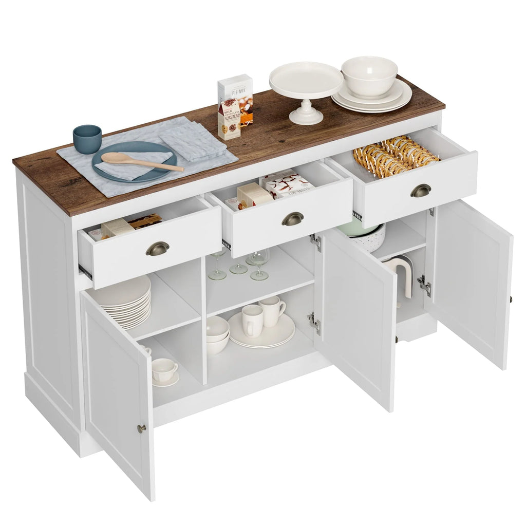 Homfa Buffet avec 3 Tiroirs & 3 Portes, Meuble Buffet de 135,9 cm de Large pour Salle à Manger, Blanc