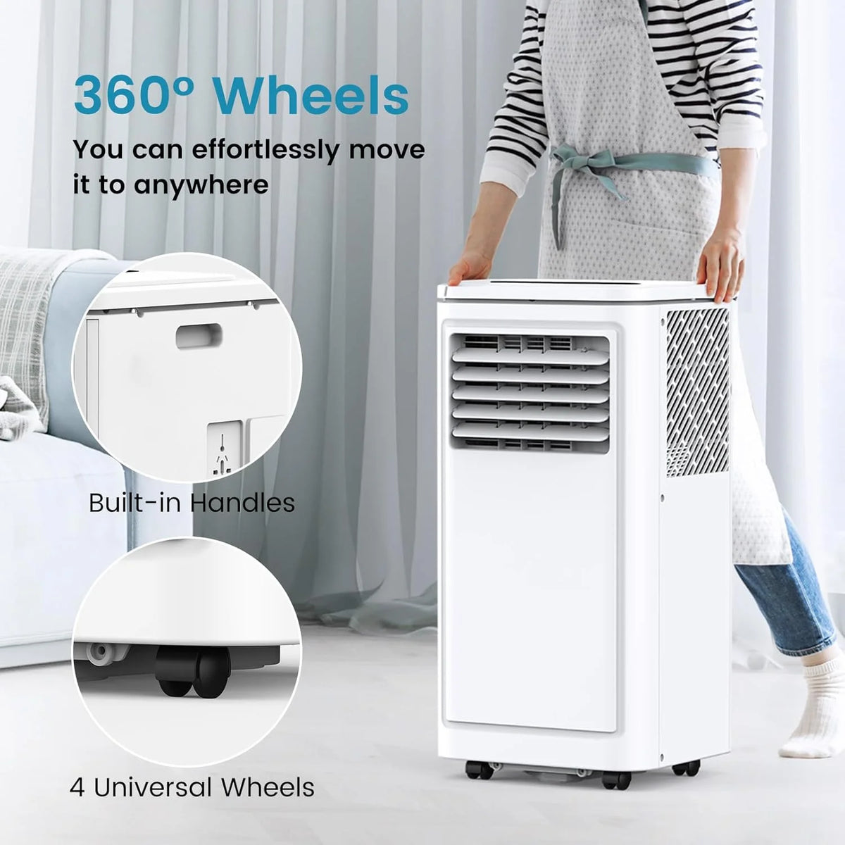 Climatiseur portable Auseo, 8 000 BTU ASHRAE, climatiseur silencieux 4-en-1 avec déshumidificateur, ventilateur, mode sommeil et filtre lavable pour des pièces allant jusqu’à 350 pi²