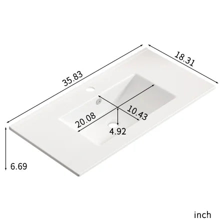 Plan de toilette de salle de bain Lisonu de 24 pouces avec lavabo intégré, en céramique blanche de porcelaine avec vasque ovale pour une salle de bain épurée et moderne