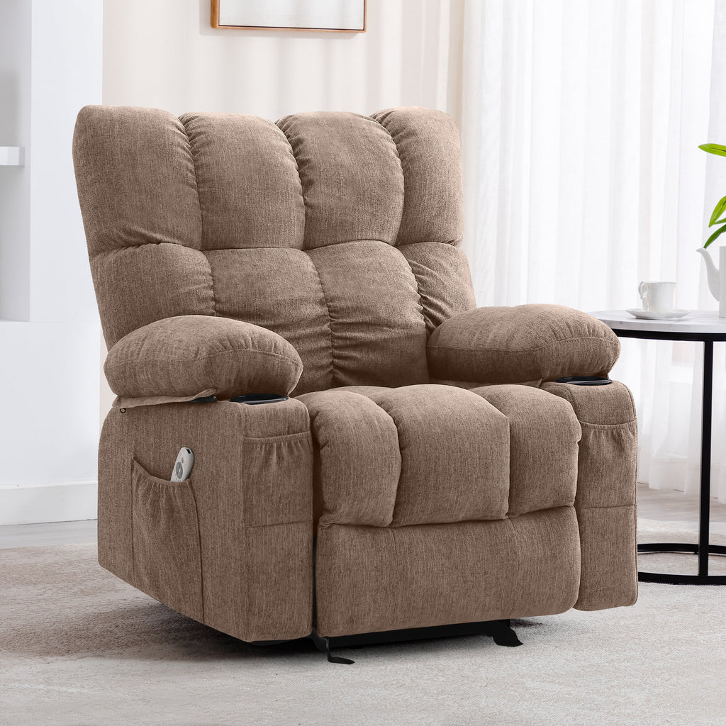Fauteuil inclinable manuel JONPONY avec fonction de massage et de chauffage, mécanisme d’inclinaison robuste, fauteuil à bascule individuel pour personnes âgées avec porte-gobelets, pour chambre et salle de cinéma maison, gris