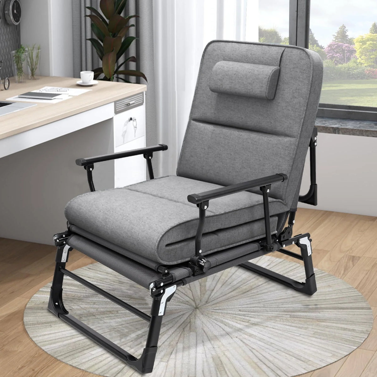 FICISOG Cadre de lit portable avec matelas, lits de repos pliables pour adultes et enfants, gris