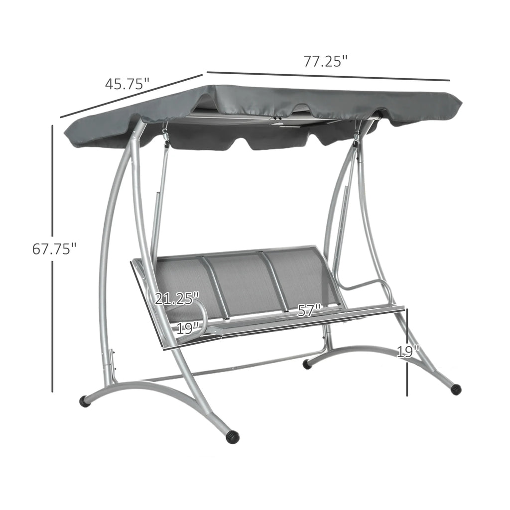 Balancelle de jardin Outsunny pour 3 personnes, balancelle de terrasse avec support et auvent réglable, banc-balancelle d'extérieur robuste pour adultes, noir