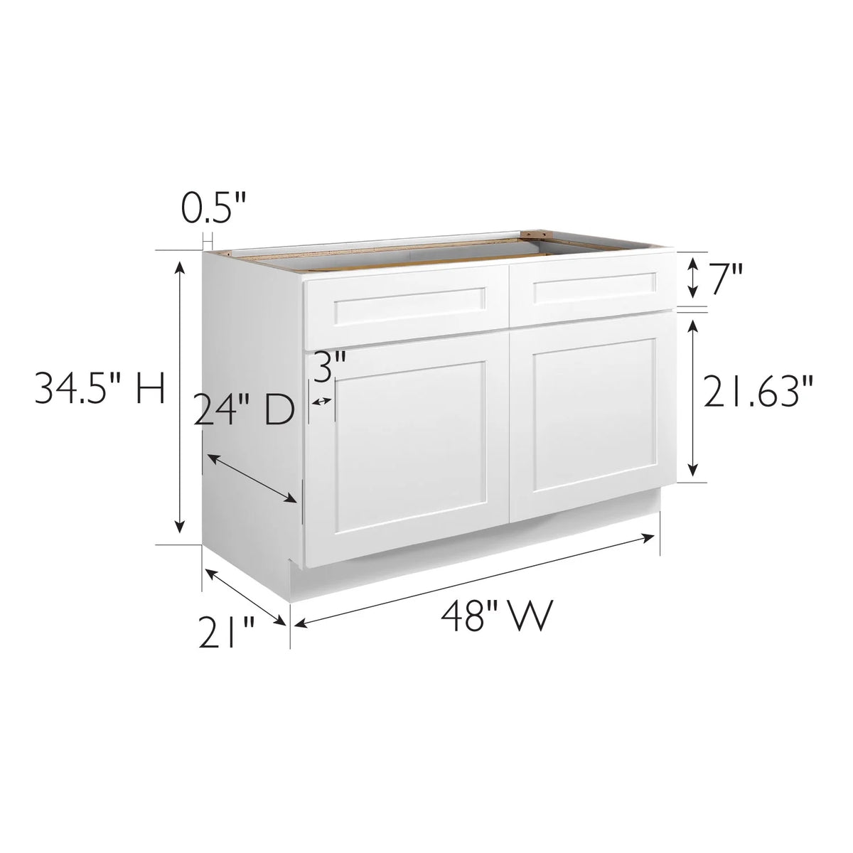 Design House Brookings Meuble bas de cuisine à assembler en bois Shaker, 2 portes et 2 tiroirs (48 x 34,5 x 24), blanc Sherwin Williams
